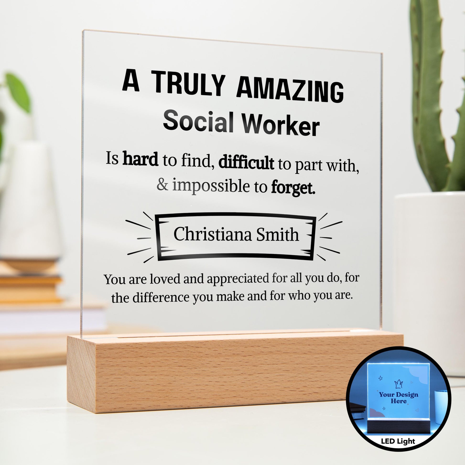 Social Worker Appreciation Personalized LED Plaque – Social Work Month