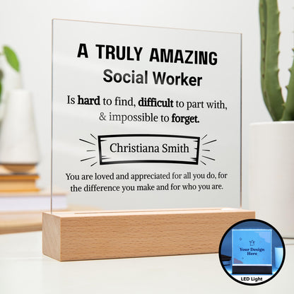 Social Worker Appreciation Personalized LED Plaque – Social Work Month