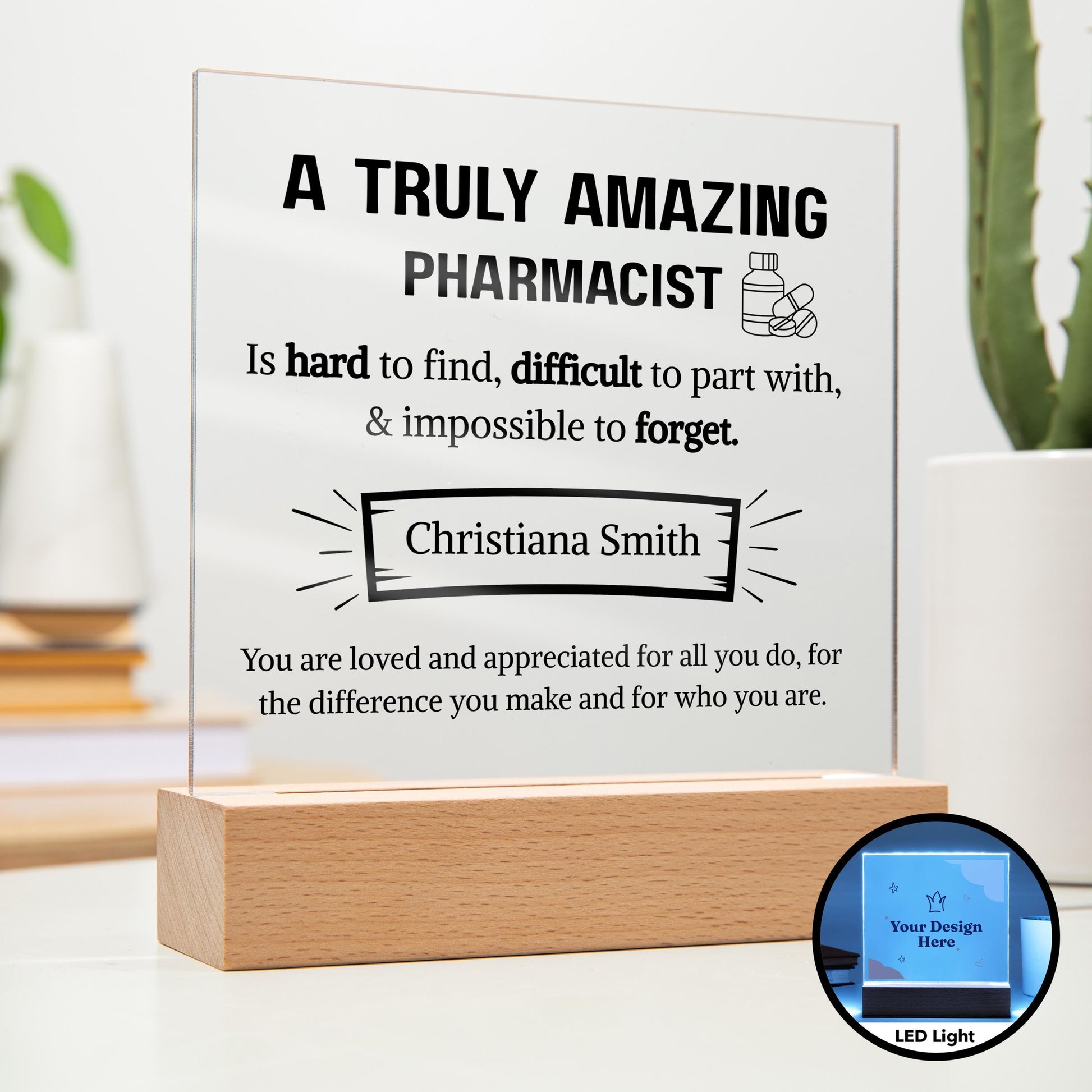 Pharmacist Appreciation Personalized Acrylic Plaque – Pharmacy Gifts – view 2