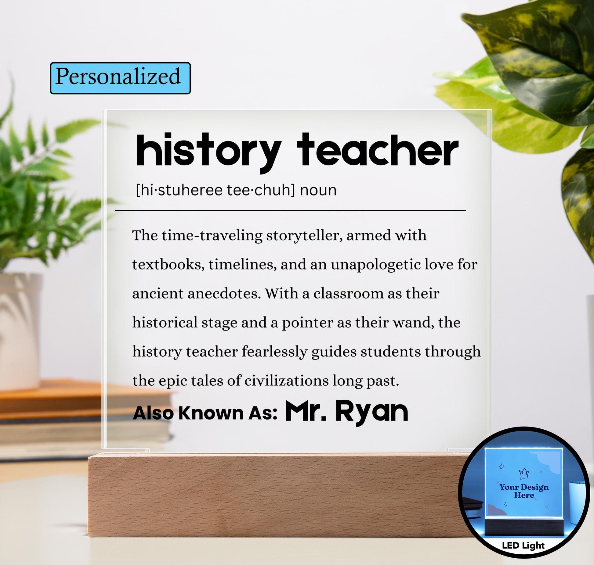 History Teacher Gift Personalized Definition Acrylic Plaque