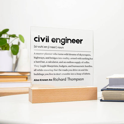 Civil Engineer Definition Plaque – Gift for Civil Engineer