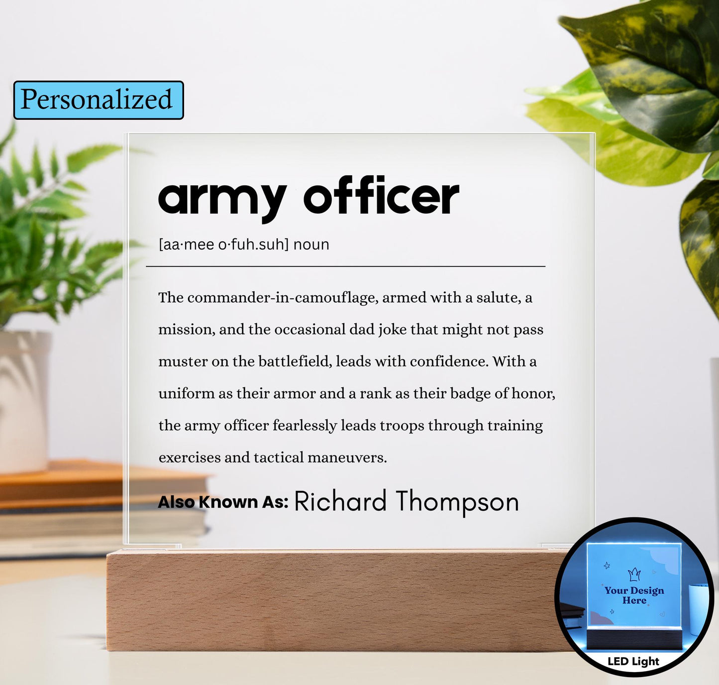Army Officer Gift Personalized Definition Plaque