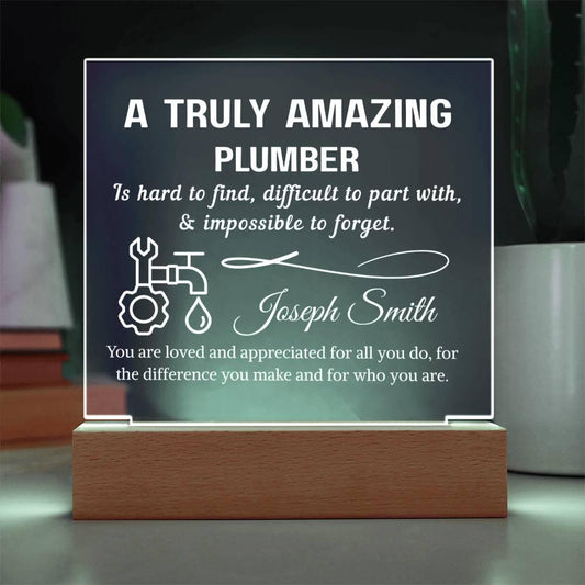 Plumber Gift Personalized LED Acrylic Plaque – Gift for Plumber Dad