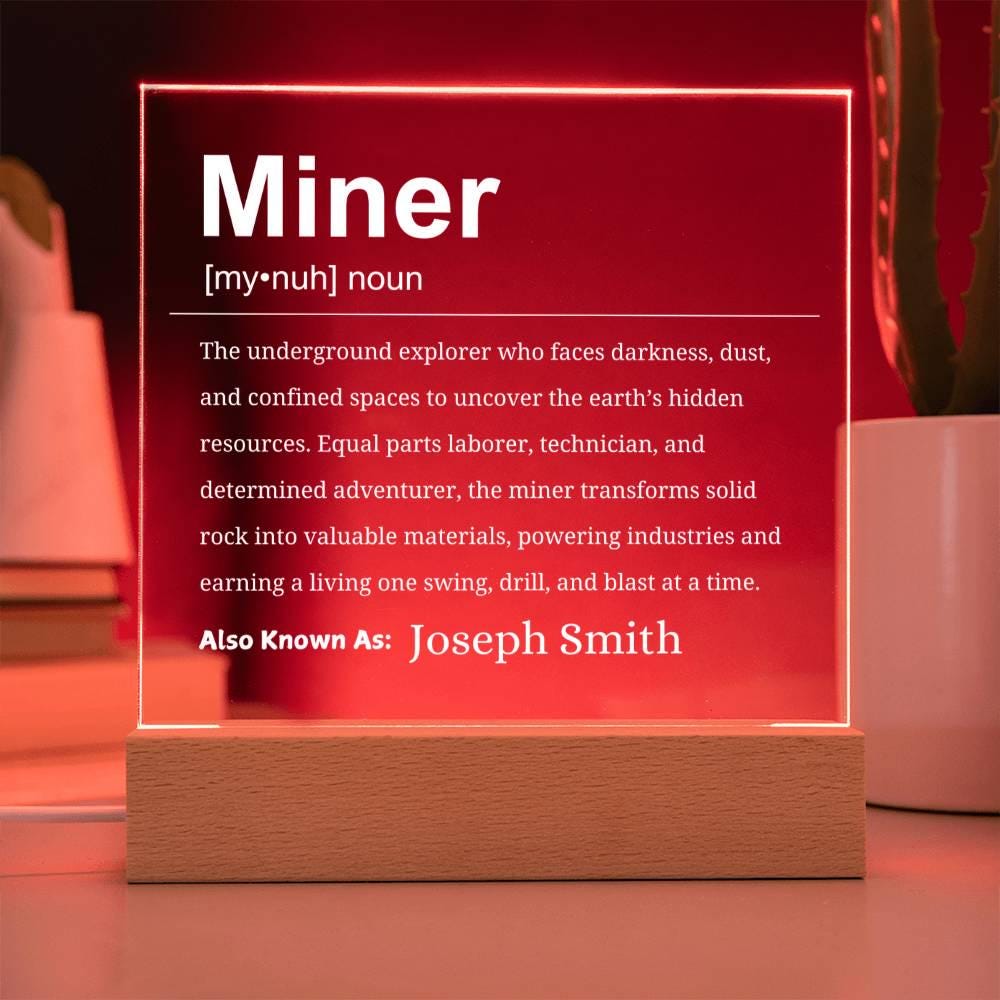 Miner Definition Personalized LED Acrylic Plaque – Gift for Coal Miner – view 4