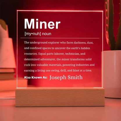 Miner Definition Personalized LED Acrylic Plaque – Gift for Coal Miner – view 4