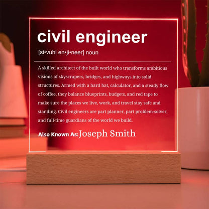 Civil Engineer Gift Personalized LED Acrylic Plaque – view 9