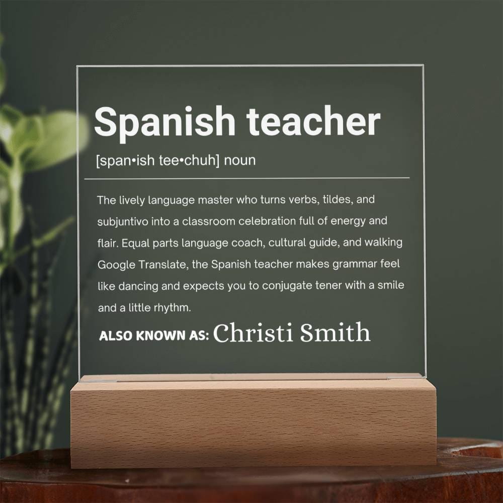 Spanish Teacher Gift Personalized LED Acrylic Plaque – view 7