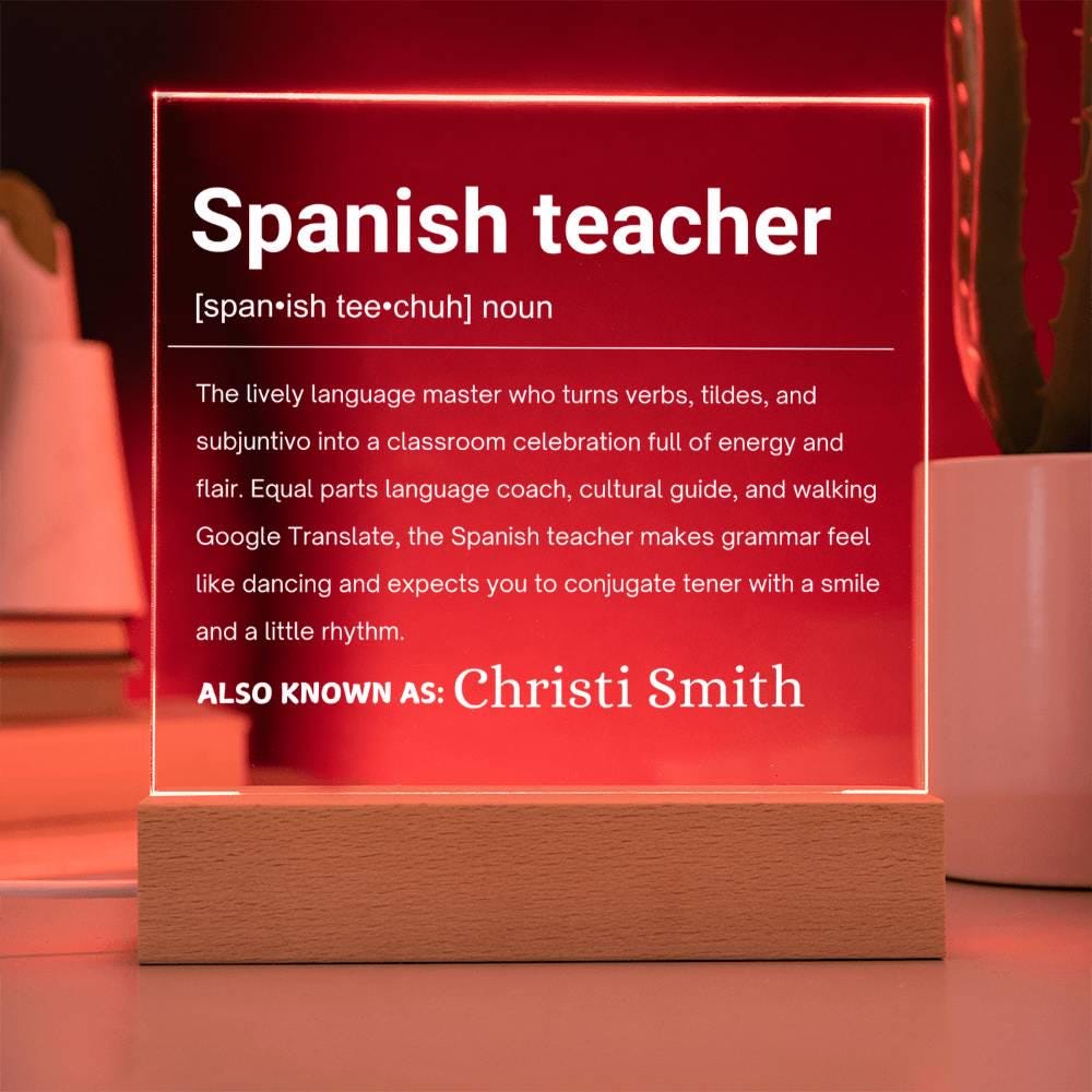 Spanish Teacher Gift Personalized LED Acrylic Plaque – view 9