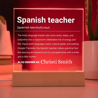 Spanish Teacher Gift Personalized LED Acrylic Plaque – view 9