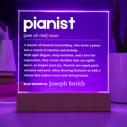 Pianists Definition Personalized LED Acrylic Plaque – Piano Lover – view 3
