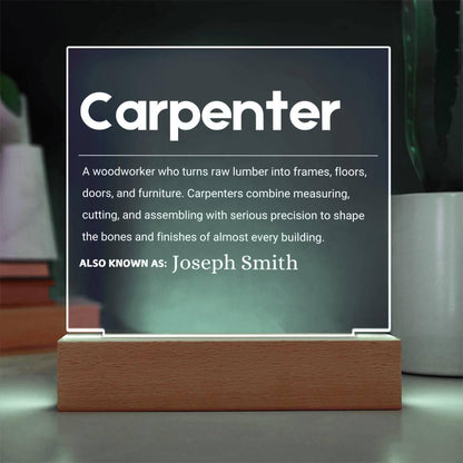 Carpenter Gift Personalized LED Acrylic Plaque – Woodworker Gift