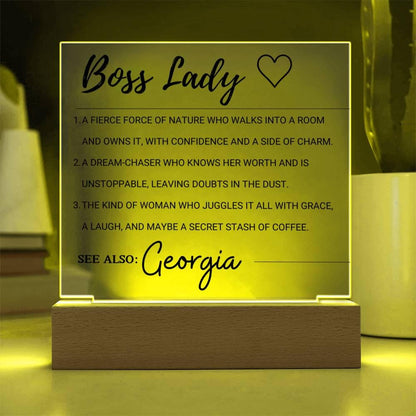 Boss Lady Personalized LED Acrylic Plaque – Gift for Female Boss – view 3