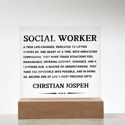 Social Worker Gift Personalized LED Acrylic Plaque – view 2