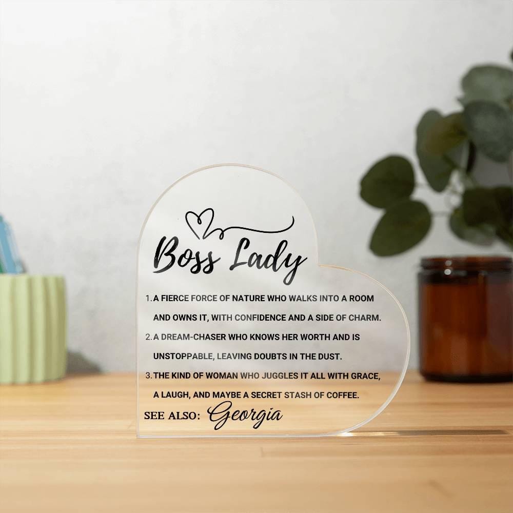 Boss Lady Personalized Heart Acrylic Plaque – Gift for Female Boss – view 8