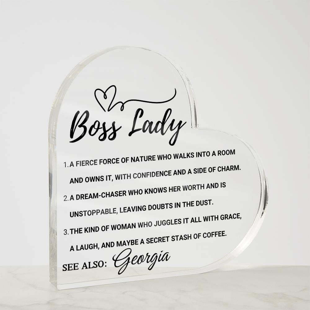 Boss Lady Personalized Heart Acrylic Plaque – Gift for Female Boss – view 6