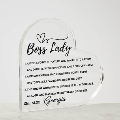 Boss Lady Personalized Heart Acrylic Plaque – Gift for Female Boss – view 6