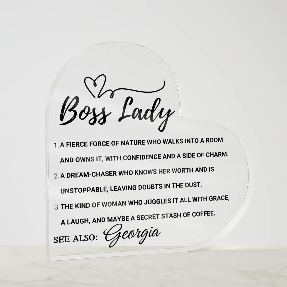 Boss Lady Personalized Heart Acrylic Plaque – Gift for Female Boss – view 4
