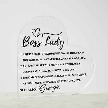 Boss Lady Personalized Heart Acrylic Plaque – Gift for Female Boss – view 4