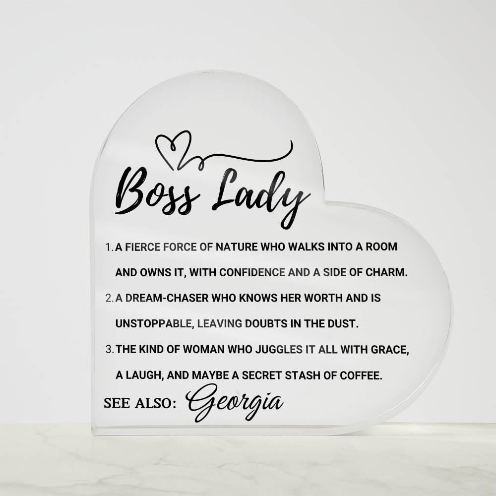 Boss Lady Personalized Heart Acrylic Plaque – Gift for Female Boss – view 3