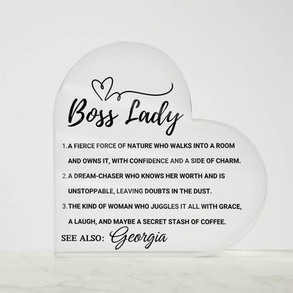 Boss Lady Personalized Heart Acrylic Plaque – Gift for Female Boss – view 3
