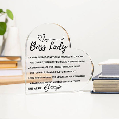 Boss Lady Personalized Heart Acrylic Plaque – Gift for Female Boss – view 2