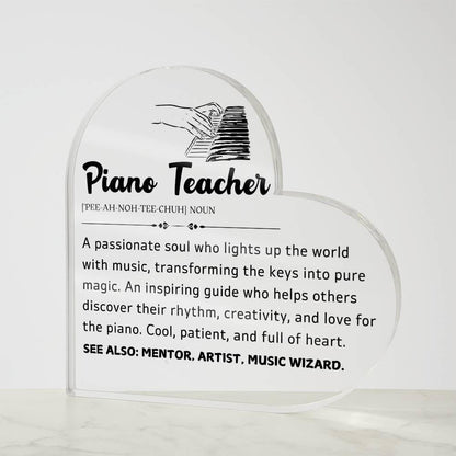 Piano Teacher Gift Heart Acrylic Plaque – Gift for Piano Instructor – view 2