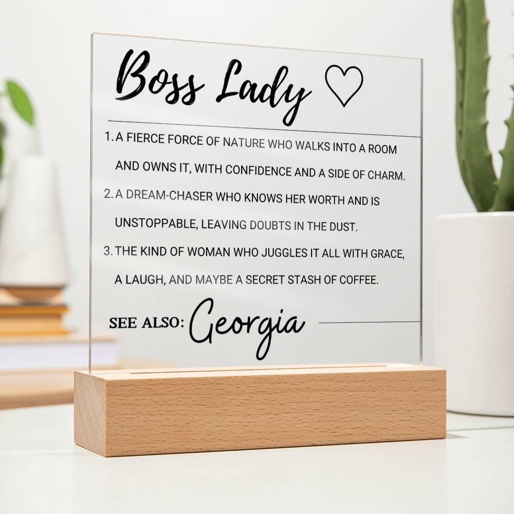 Boss Lady Personalized LED Acrylic Plaque – Gift for Female Boss