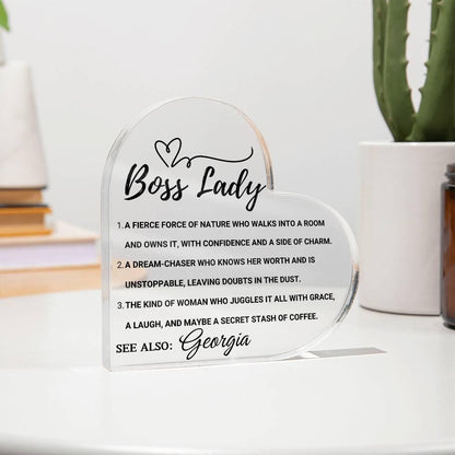 Boss Lady Personalized Heart Acrylic Plaque – Gift for Female Boss