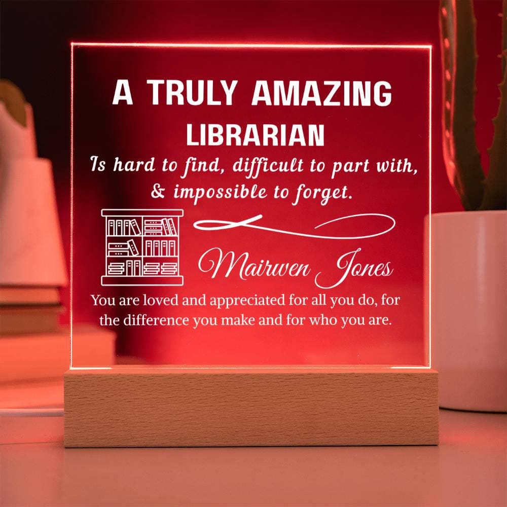 Librarian Gift Personalized LED Acrylic Plaque – Bookworm Gifts – view 4