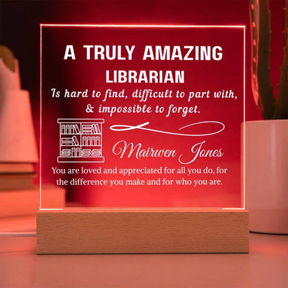 Librarian Gift Personalized LED Acrylic Plaque – Bookworm Gifts – view 4