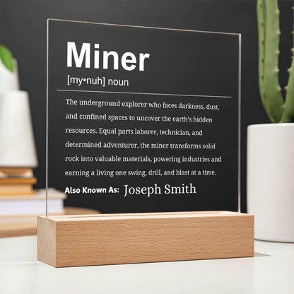 Miner Definition Personalized LED Acrylic Plaque – Gift for Coal Miner – view 3