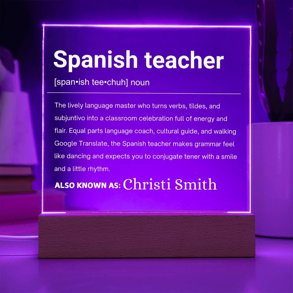 Spanish Teacher Gift Personalized LED Acrylic Plaque – view 10