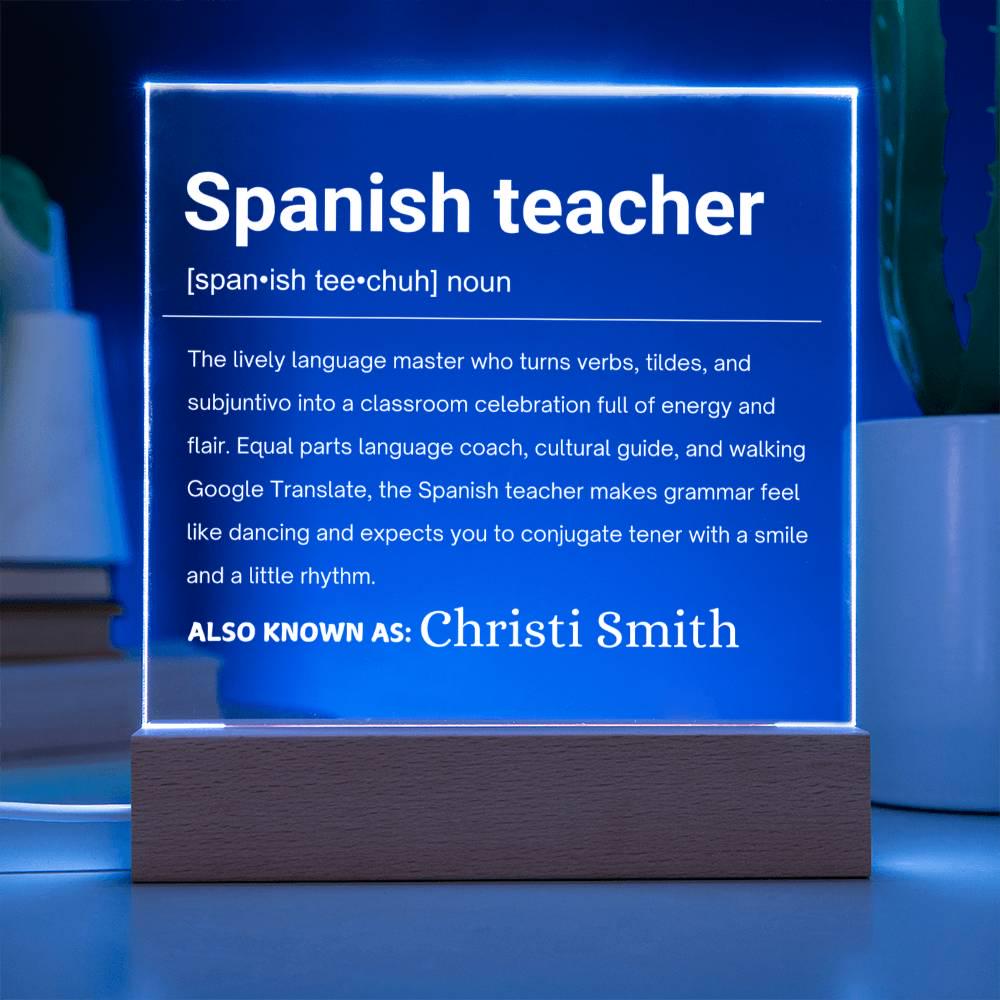Spanish Teacher Gift Personalized LED Acrylic Plaque – view 3