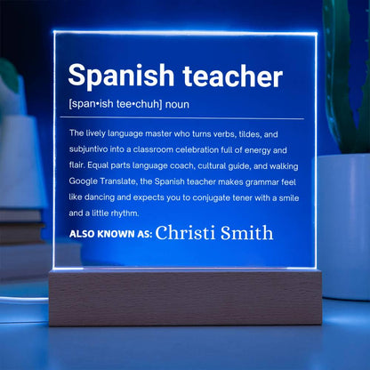Spanish Teacher Gift Personalized LED Acrylic Plaque – view 3