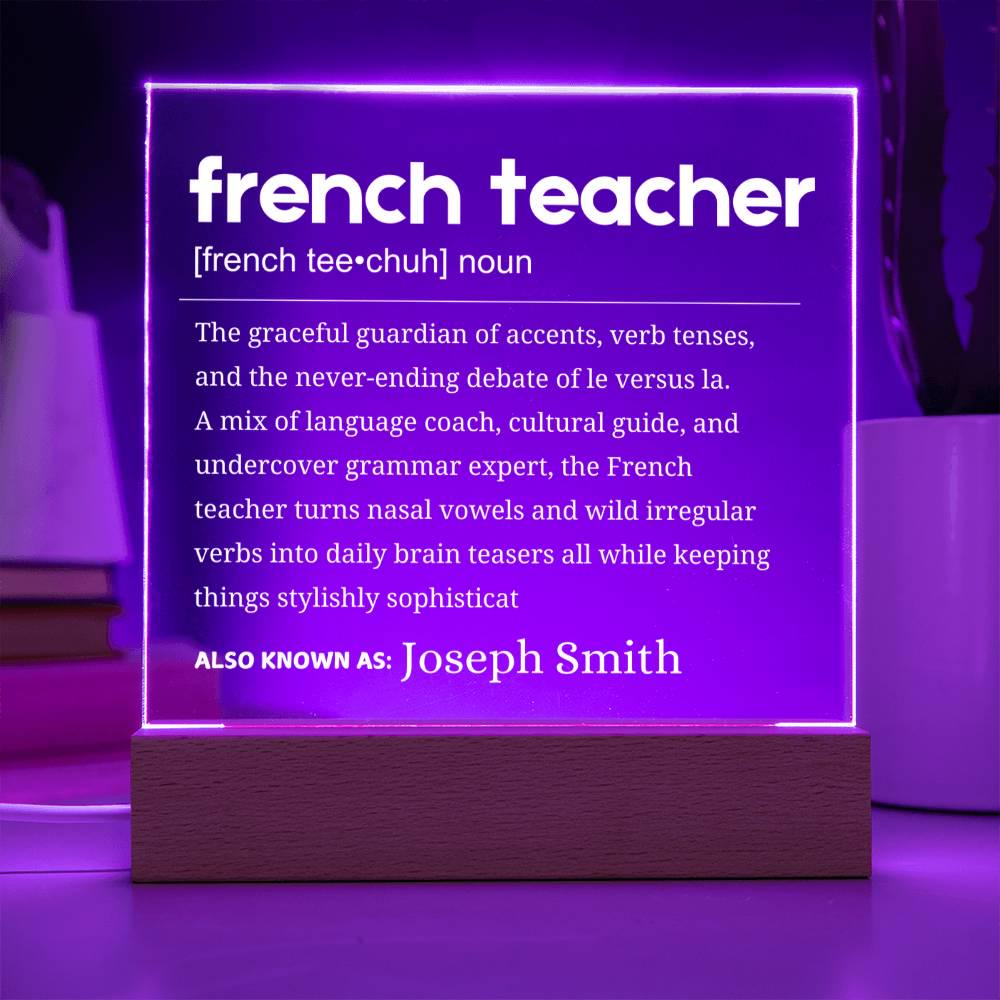 French Teacher Definition Gift Personalized LED Acrylic Plaque – view 3