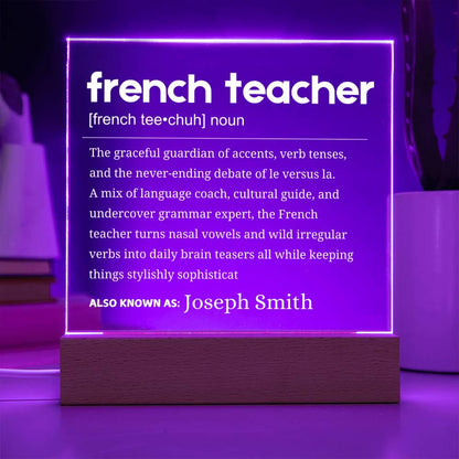 French Teacher Definition Gift Personalized LED Acrylic Plaque – view 3