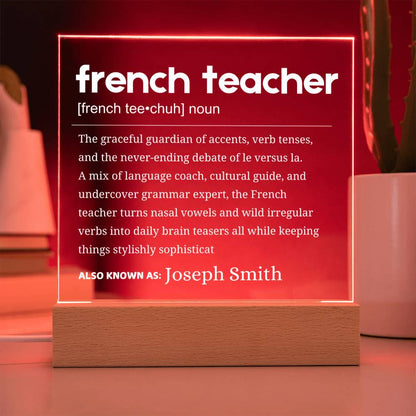 French Teacher Definition Gift Personalized LED Acrylic Plaque – view 7