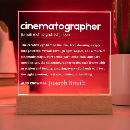 Cinematographer Gift Personalized LED Acrylic Plaque – Film Student – view 2