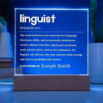 Linguist Gift Definition Personalized LED Acrylic Plaque – Graduation – view 3