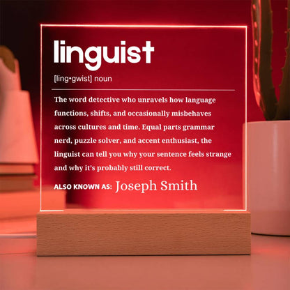 Linguist Gift Definition Personalized LED Acrylic Plaque – Graduation – view 2