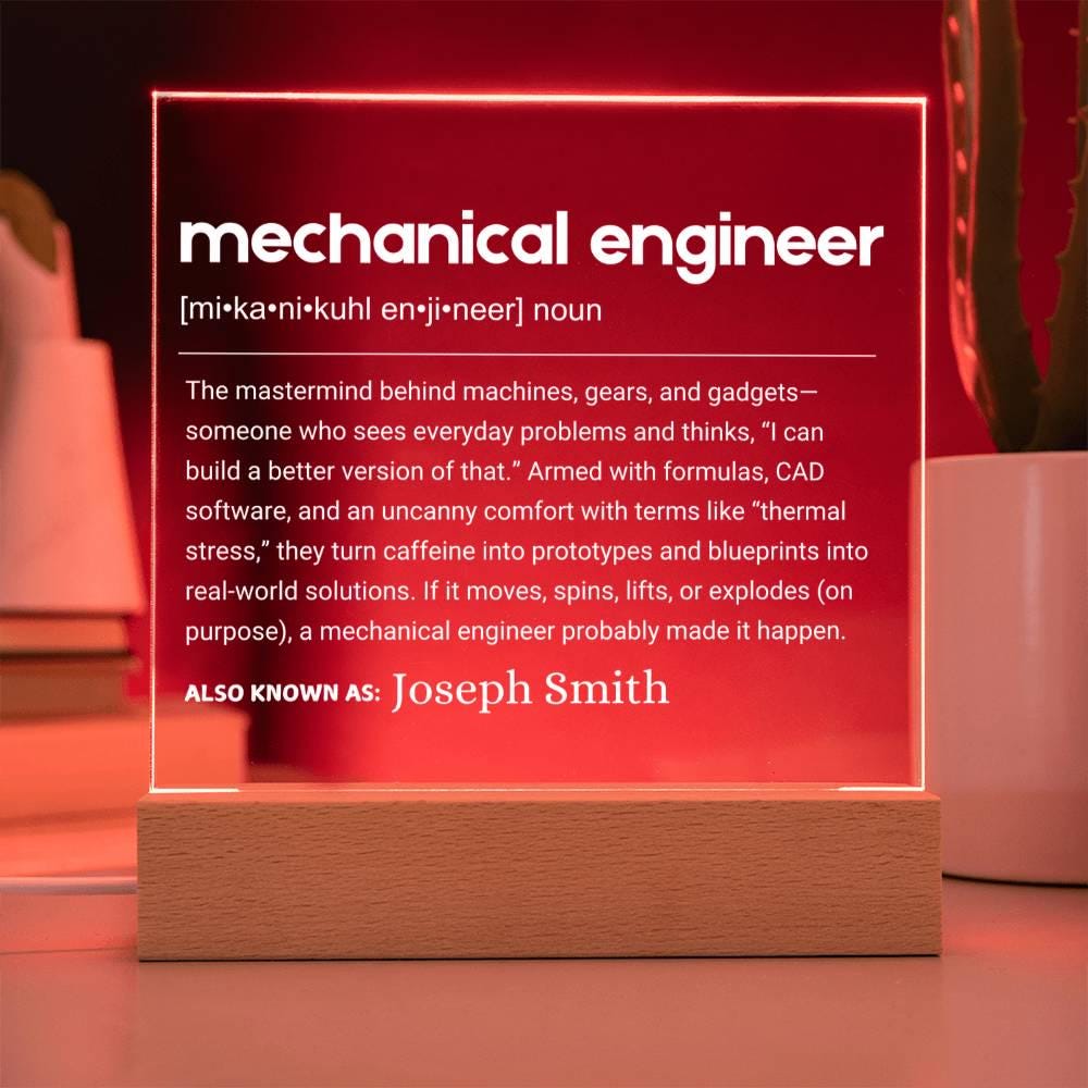 Mechanical Engineer Gift Personalized LED Acrylic Plaque – view 2