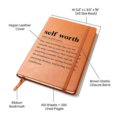Self Worth Definition Leather Journal – Wellness Journal – view 4