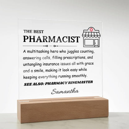 The Best Pharmacist Gift – Personalized Pharmacist LED Acrylic Plaque – view 4
