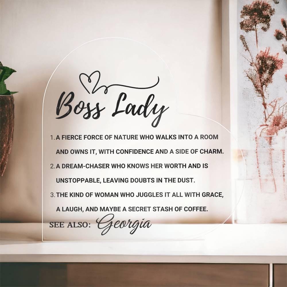 Boss Lady Personalized Heart Acrylic Plaque – Gift for Female Boss – view 5
