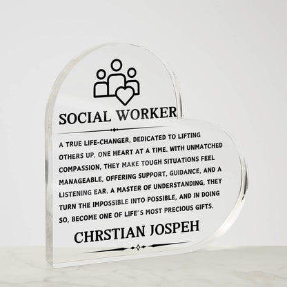 Social Worker Gift Personalized Heart Acrylic Plaque – view 2