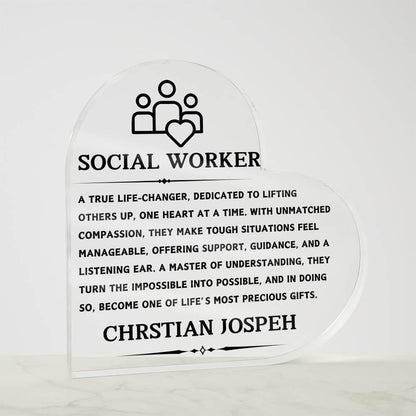 Social Worker Gift Personalized Heart Acrylic Plaque – view 3