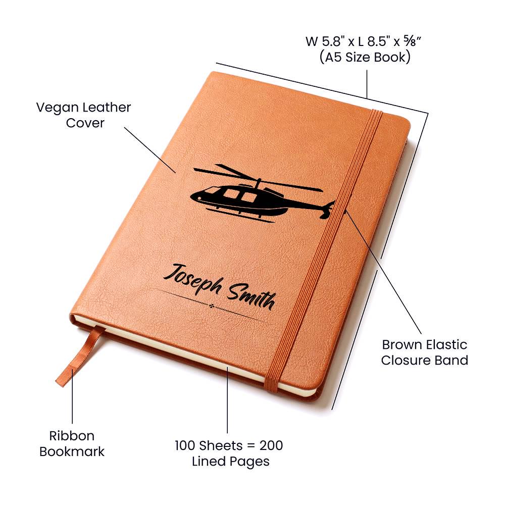 Personalized Leather Helicopter Pilot Journal – Custom Aviation Log – view 3