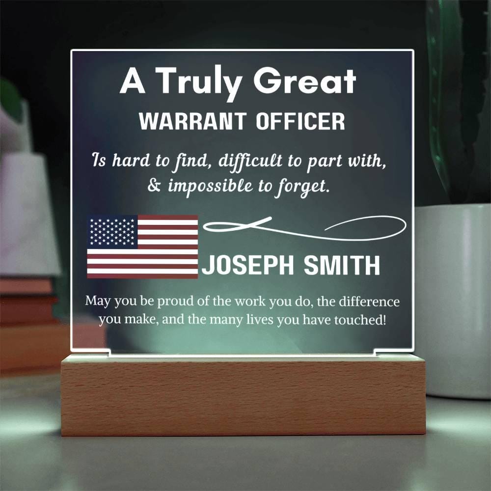 Personalized Warrant Officer LED Acrylic Sign – Custom Gift for US