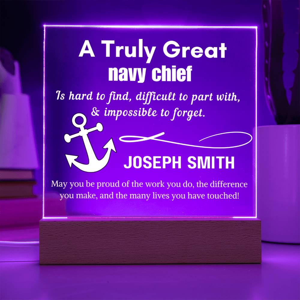 Personalized Navy Chief Gift Cordless LED Acrylic Sign – Navy – view 7