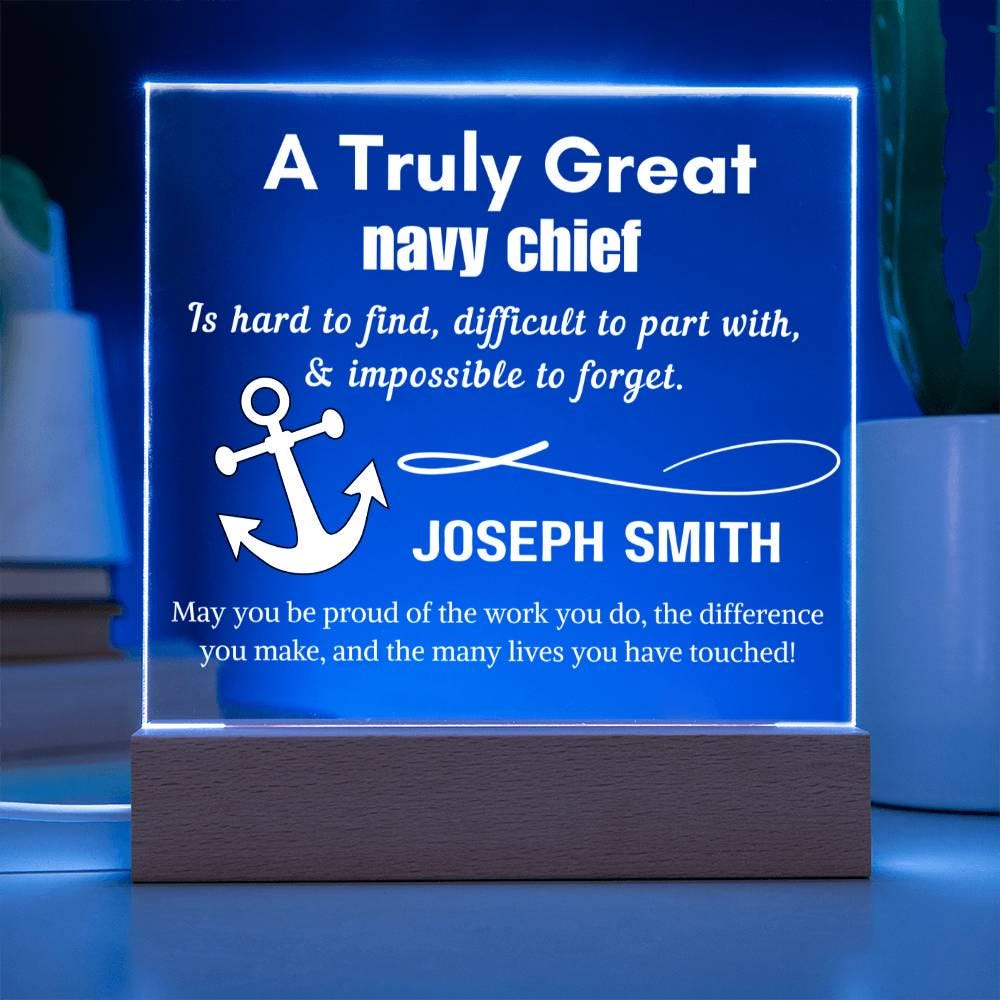Personalized Navy Chief Gift Cordless LED Acrylic Sign – Navy – view 2
